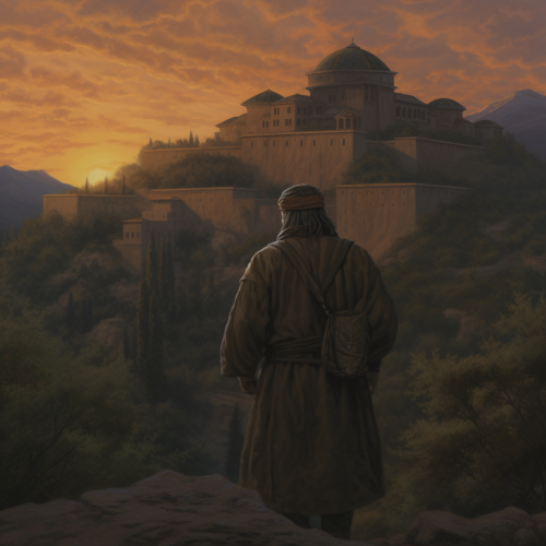 Traveler in Alhambra at Dusk Traveler in Alhambra at Dusk