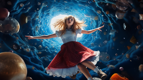Surreal Alice Falling through Rabbit Hole