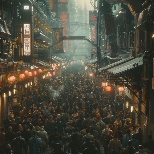 Crowded Street on Alien Cyberpunk Planet Crowded Street on Alien Cyberpunk Planet