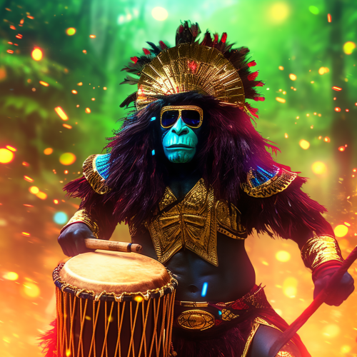 Colorful Alien Tribe Playing Konga Drums