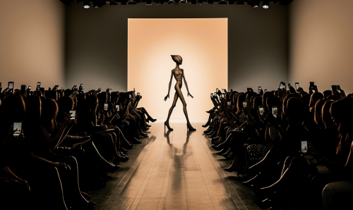 Alien walking runway couture fashion show
