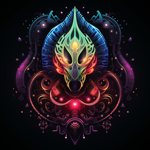Alien logo with neon Ayahuasca elements