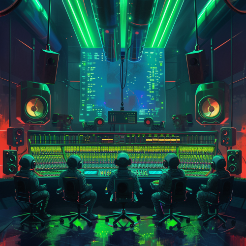 Aliens in Recording Studio with Neon Lights