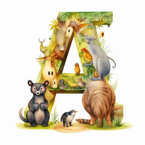 Illustration of Animals with Letter A