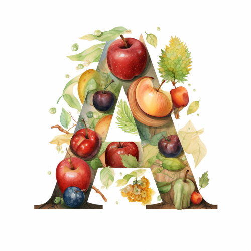 Illustration of letter A with apple and acorn Illustration of letter A with apple and acorn