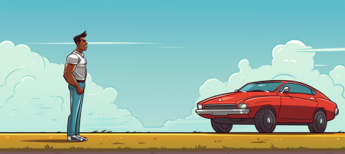 Cartoon American Football Field Side View Car Football Player