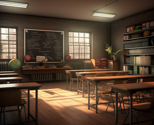 Classroom with luminous 3D objects Classroom with luminous 3D objects