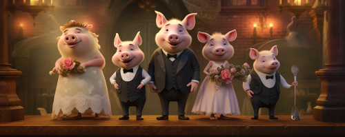 American Cartoon Pigs Celebrating Wedding