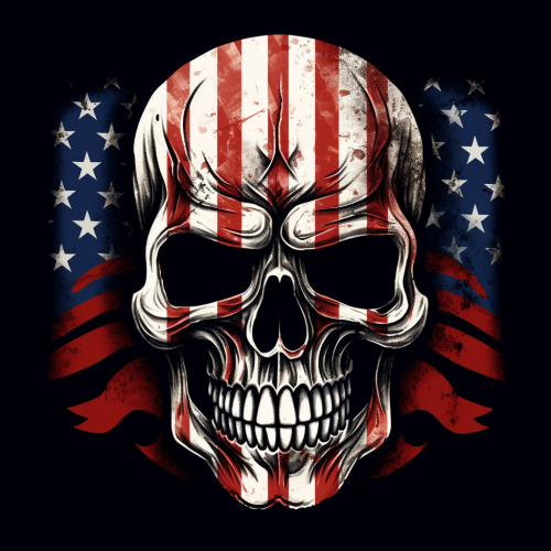 American Traditional Skull on Distressed Flag Background