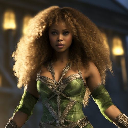 Nicole Beharie as Amora the Enchantress casting green magic spell