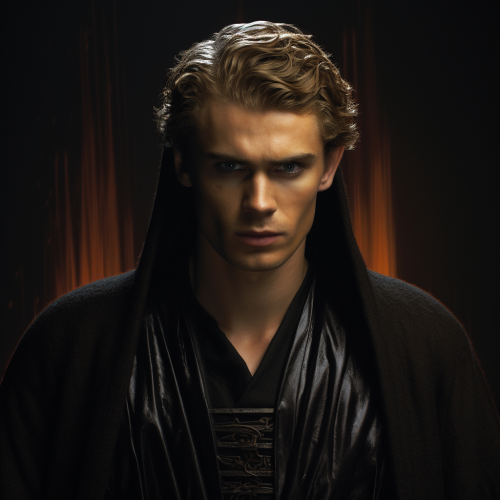 Closeup of Anakin Skywalker in Jedi clothing