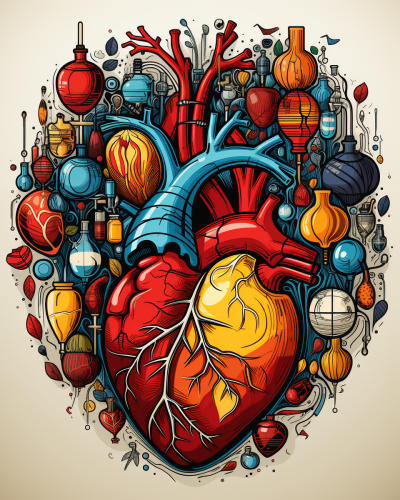Artistic doodles of anatomical heart