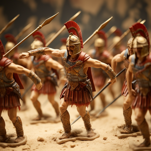 Ancient soldiers training with spears