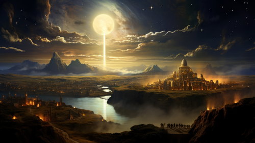 Magnificent biblical landscape illuminated by central light