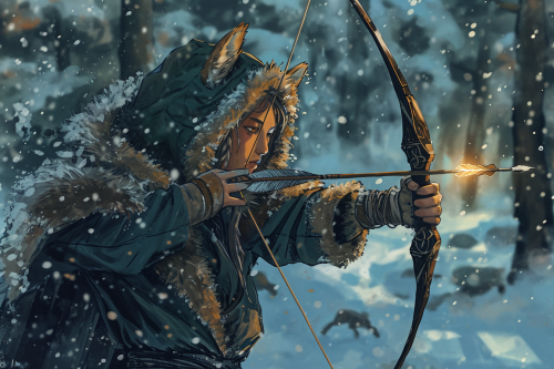 A bowman wearing animal fur in ancient times