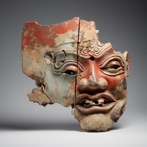 Ancient Chinese artifact fragment on white background