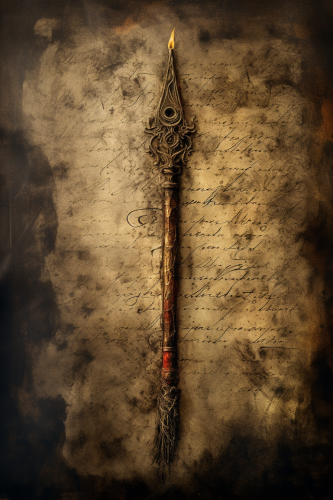 Old ear symbol on scorched parchment