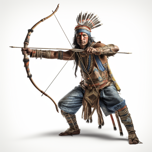 Ancient Indian Mauryan archer aiming bow dynamically