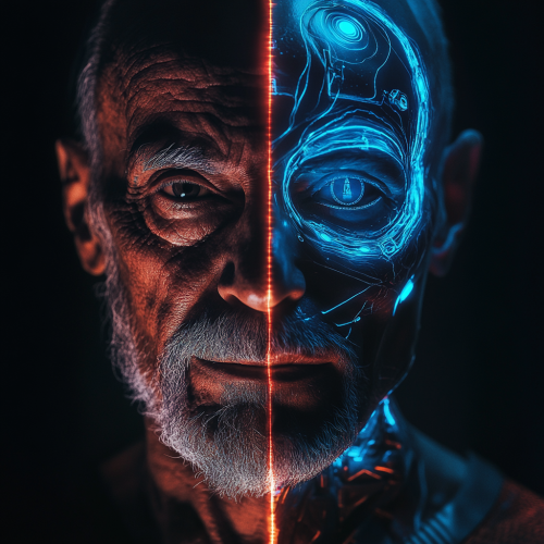 Split Image Ancient Man Cyborg Split Image Ancient Man Cyborg