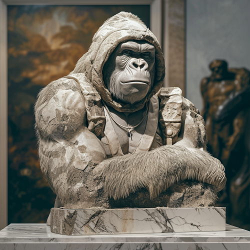 Silverback gorilla sculpture in ancient Roman style