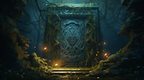 Glowing runes on ancient sealed door