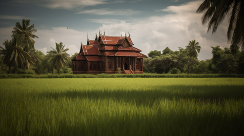 Traditional Thai school with beautiful carvings