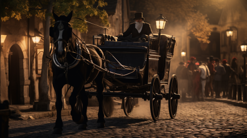Elegant horse-drawn carriage in an ancient town