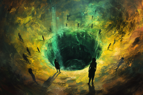 Ancient Well with Shouting People in Fantasy Colors