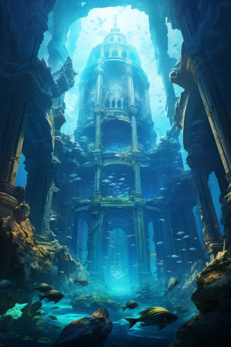 Ancient Atlantis city beneath the serene sea Ancient Atlantis city beneath the serene sea