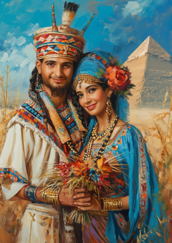 Ancient Egyptian Costume with Pyramids and Couple
