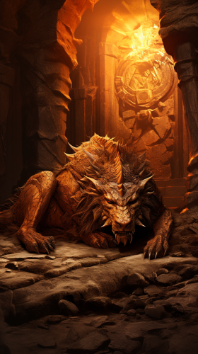Ancient Fire Beast in Stone Chamber
