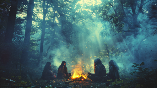 Nomadic Tribe Praying in Woods