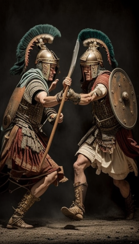 Ancient two armys fighting warriors clash