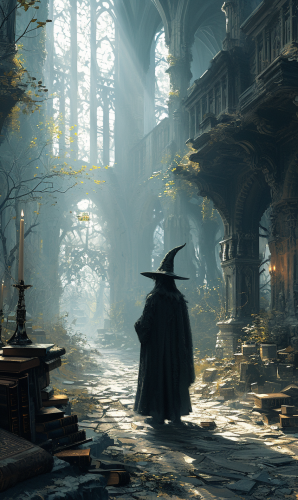 Mysterious wizard casting spells in a library  ?✨