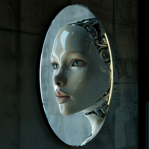 Android robot girl mirror face left