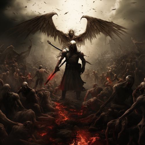Mighty angel battling zombie hordes