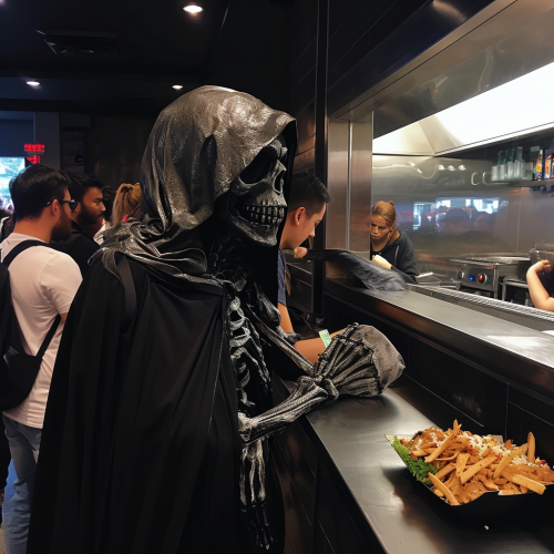 Angel of Death waiting in line at Chipotle Angel of Death waiting in line at Chipotle