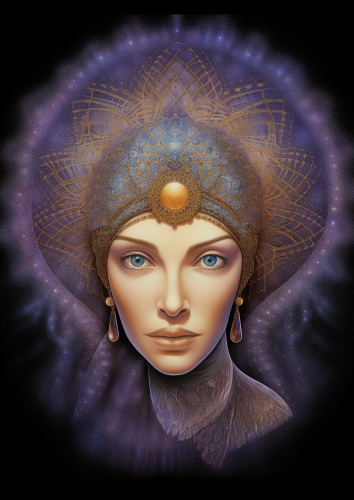 Angelina Jolie with a Vibrant Purple Fractal Shell