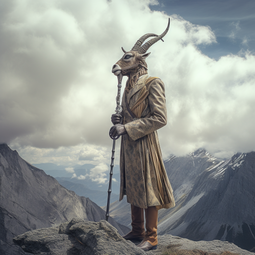 An androgynous person enjoying the mountain view while listening to an Alpine horn.