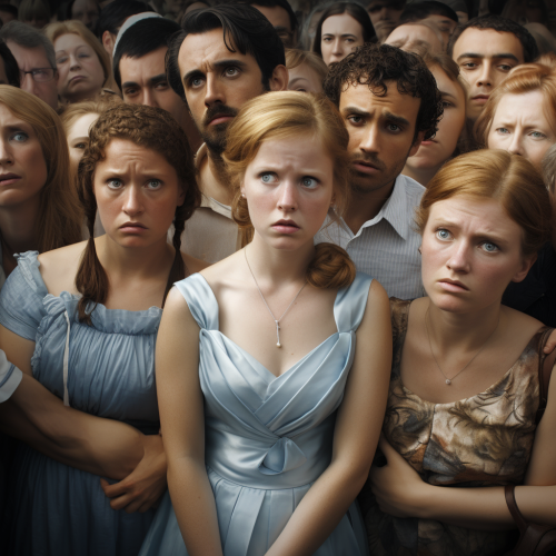 Crowd analyzing viral dress meme