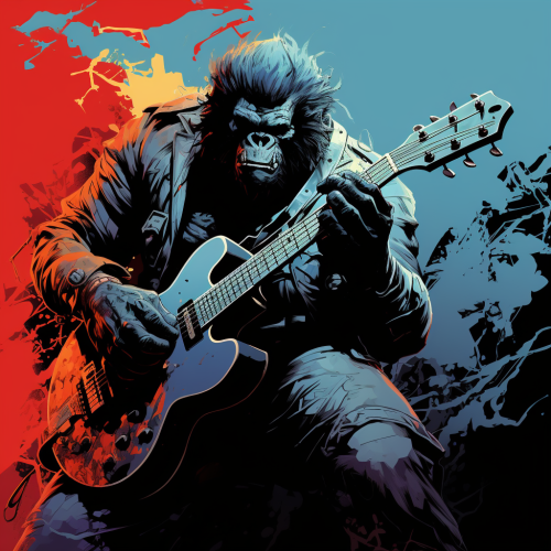Detailed Angry Gorilla Holding Guitar