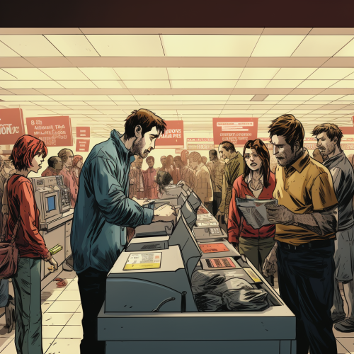 Angry people in grocery store line