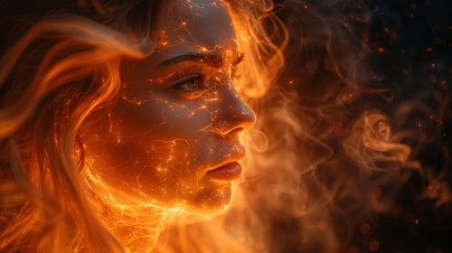 Angry Woman Facing Fire Column