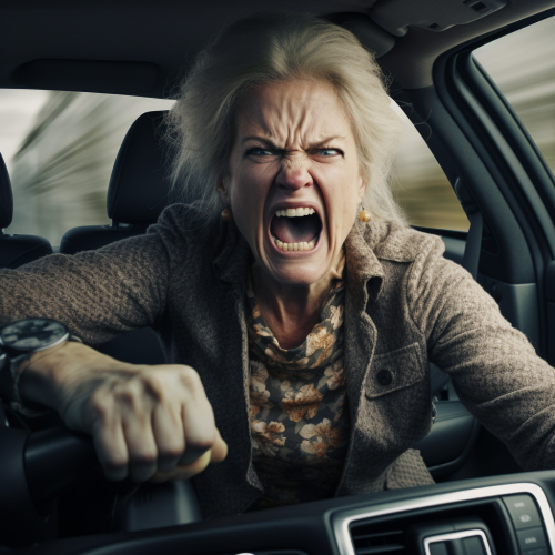 Angry woman in road rage driving Angry woman in road rage driving