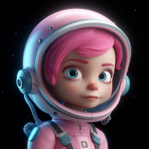 3D animated girl in pink hair and space suit