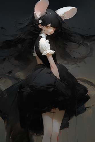 Anime Mouse Girl with Long Hair and Black Dress Anime Mouse Girl with Long Hair and Black Dress