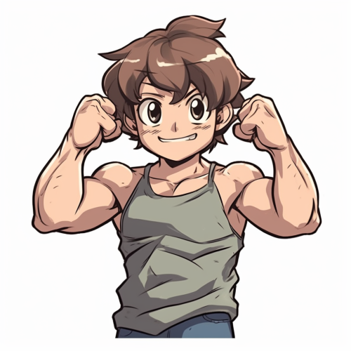 Strong anime boy flexing muscles