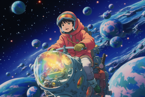 Studio Ghibli anime character driving miniature aircraft