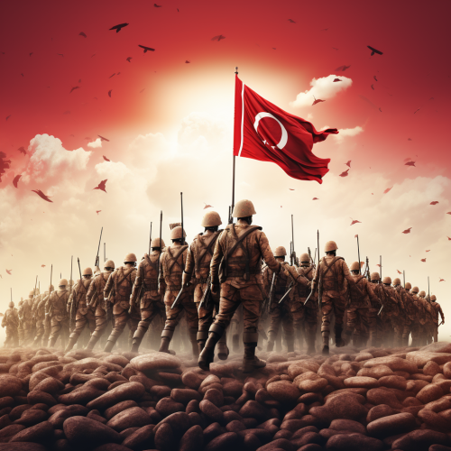 Turkish soldiers walking towards the horizon with pride