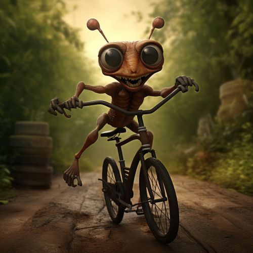 Energetic ant enjoying a bicycle ride